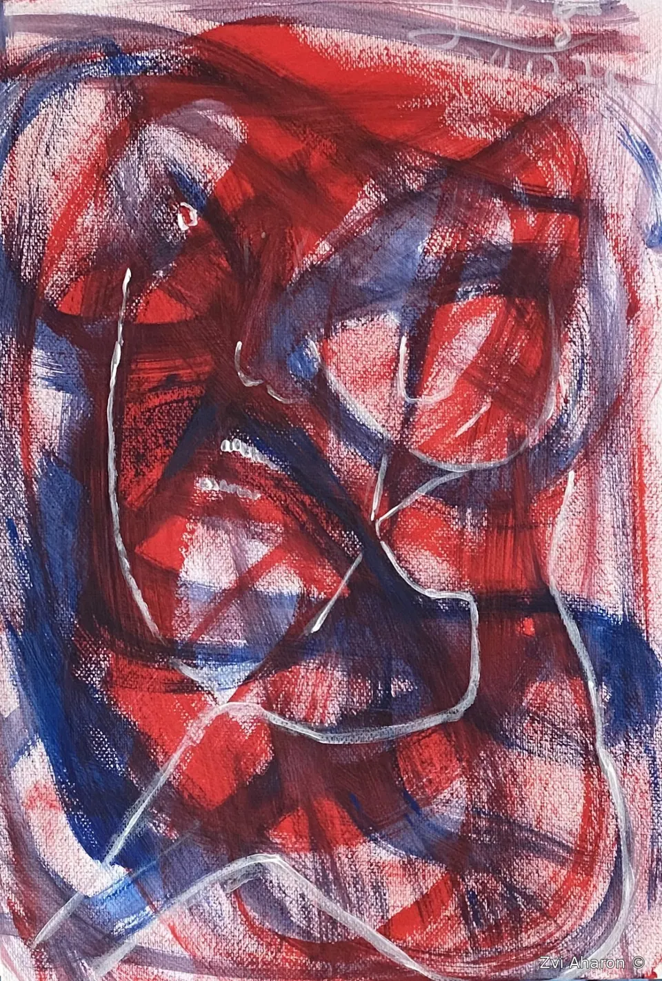 Pain of Passion — emotional expressionist acrylic painting on paper by Zvi Aharon